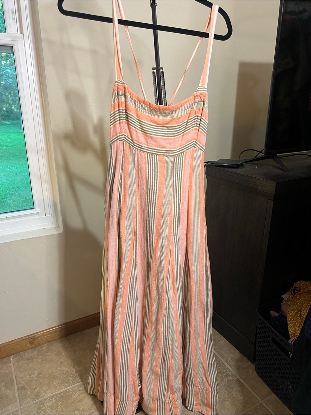 Maeve Pink and Cream Striped Maxi Dress